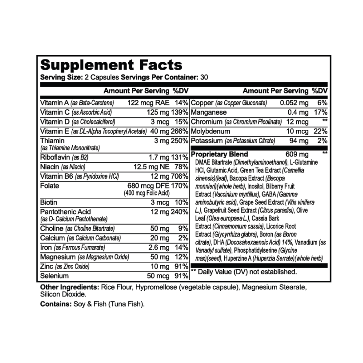 Brain Focus - Nootropics for Memory & Mental Clarity (60 Caps)