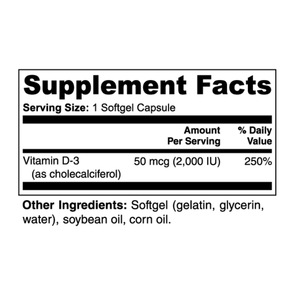Vitamin D3 2000 IU Softgels - D3 + K2 High Absorption Softgel (100 Count)